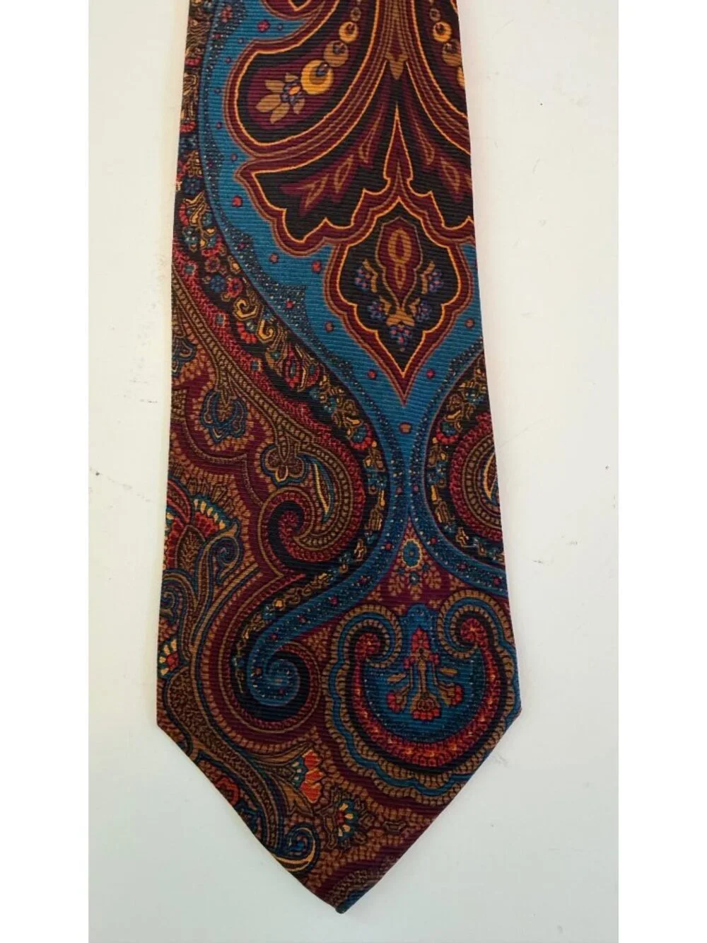 Polo By Ralph Lauren Vintage Silk Tie Paisley Print Burgundy & Blue Made In USA